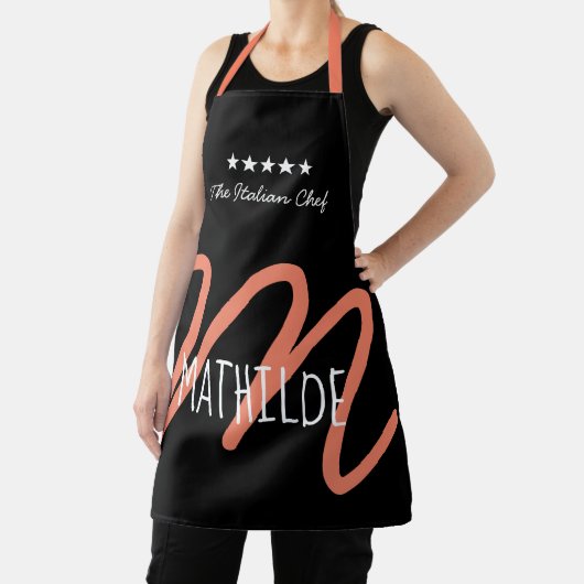 Gepersonaliseerd zwart roze Modern Script Monogram Schort (Insitu)