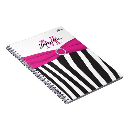 Gepersonaliseerd zwart roze wit gestreept Notitieb Notitieboek (Rechterzijde)