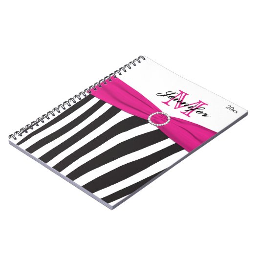Gepersonaliseerd zwart roze wit gestreept Notitieb Notitieboek (Linkerzijde)