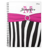 Gepersonaliseerd zwart roze wit gestreept Notitieb Notitieboek (Voorkant)