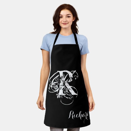 Gepersonaliseerd zwart schort (Gedragen)