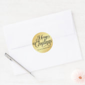 Gepersonaliseerd zwart script op goud Merry Christ Ronde Sticker (Envelop)