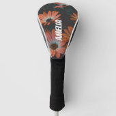 Gepersonaliseerd zwart Sinaasappel bloemig monogra Golfheadcover (Voorkant)