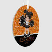 Gepersonaliseerd zwart & Sinaasappel Cheerleading Ornament (voorkant)