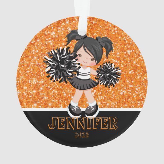 Gepersonaliseerd zwart & Sinaasappel Cheerleading  Ornament (achterkant)