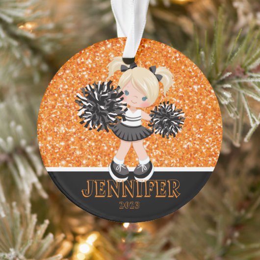 Gepersonaliseerd zwart & Sinaasappel Cheerleading  Ornament (Boom)