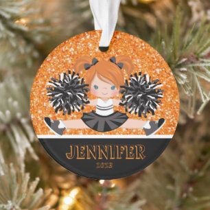 Gepersonaliseerd zwart & Sinaasappel Cheerleading  Ornament