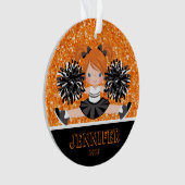 Gepersonaliseerd zwart & Sinaasappel Cheerleading  Ornament (voorkant)