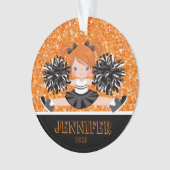 Gepersonaliseerd zwart & Sinaasappel Cheerleading Ornament (voorkant)