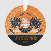 Gepersonaliseerd zwart & Sinaasappel Cheerleading  Ornament (voorkant)