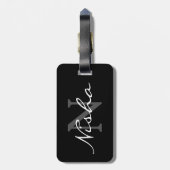 Gepersonaliseerd zwart stijlvol monogram Bagagelab Bagagelabel (Achterkant verticaal)