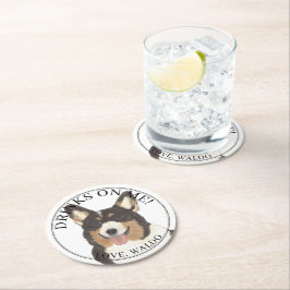Gepersonaliseerd zwart, Tricolor Corgi Dog Ronde Kartonnen Onderzetter