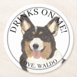 Gepersonaliseerd zwart, Tricolor Corgi Dog Ronde Kartonnen Onderzetter