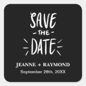 Gepersonaliseerd Zwart Typografie Bruiloft Save th Vierkante Sticker (Voorkant)