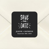 Gepersonaliseerd Zwart Typografie Bruiloft Save th Vierkante Sticker
