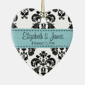 Gepersonaliseerd zwart-wit blauw Damask Wedding Fa Keramisch Ornament (Rechts)