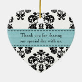 Gepersonaliseerd zwart-wit blauw Damask Wedding Fa Keramisch Ornament (Achterkant)