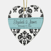 Gepersonaliseerd zwart-wit blauw Damask Wedding Fa Keramisch Ornament (Links)