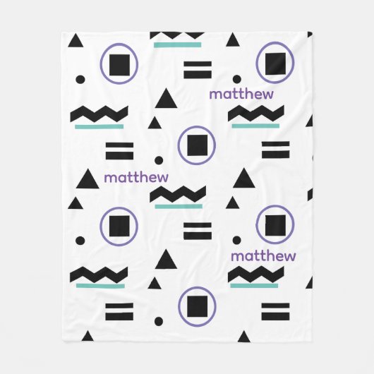 Gepersonaliseerd Zwart Wit Blauw Paarse Abstract Fleece Deken (Voorkant)