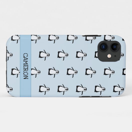Gepersonaliseerd zwart-wit blauwtaardenpinguïn Case-Mate iPhone case (Achterkant (horizontaal))