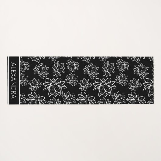 Gepersonaliseerd zwart-wit bloemontwerp yogamat (Achterkant (horizontaal))