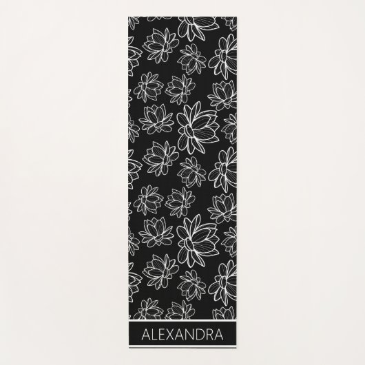 Gepersonaliseerd zwart-wit bloemontwerp yogamat (Voorkant)
