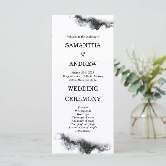 Gepersonaliseerd zwart-wit bruiloft programma (Staand voorkant)