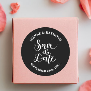 Gepersonaliseerd Zwart-wit bruiloft Save The Date Ronde Sticker