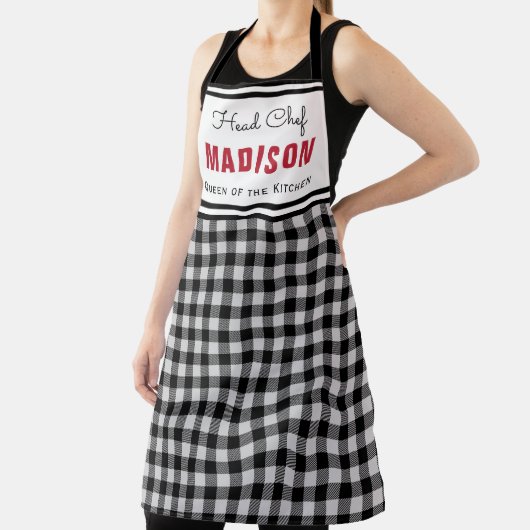 Gepersonaliseerd zwart-wit buffel speldenmonogram schort (Insitu)