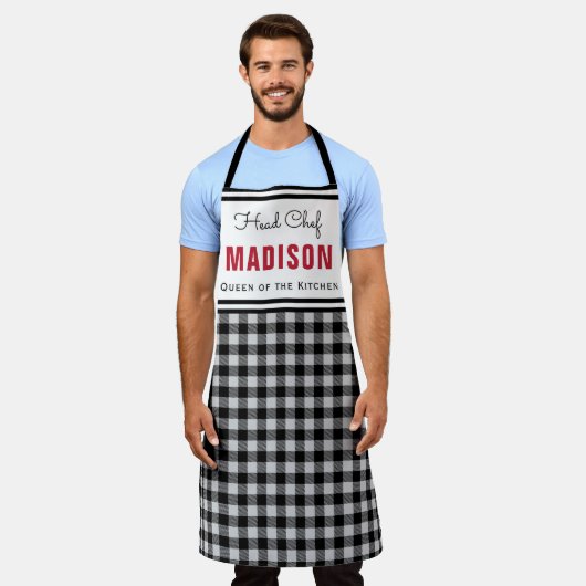 Gepersonaliseerd zwart-wit buffel speldenmonogram schort (Gedragen)