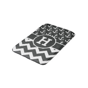 Gepersonaliseerd zwart wit Chevron Anchors Pattern Badmat