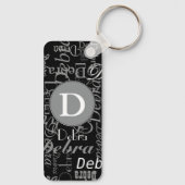 Gepersonaliseerd zwart-wit cirkelmonogram sleutelhanger (Achterkant)