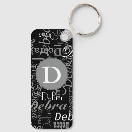 Gepersonaliseerd zwart-wit cirkelmonogram sleutelhanger (Achterkant)