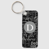 Gepersonaliseerd zwart-wit cirkelmonogram sleutelhanger (Voorkant)