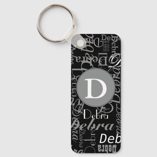 Gepersonaliseerd zwart-wit cirkelmonogram sleutelhanger (Voorkant)