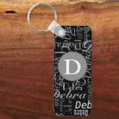 Gepersonaliseerd zwart-wit cirkelmonogram sleutelhanger (Voorkant)