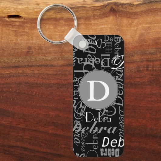 Gepersonaliseerd zwart-wit cirkelmonogram sleutelhanger (Voorkant)