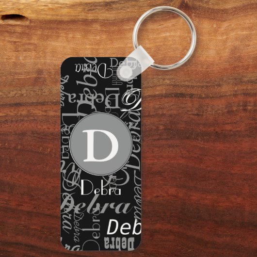 Gepersonaliseerd zwart-wit cirkelmonogram sleutelhanger (Achterkant)