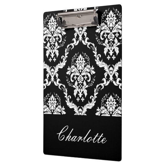 Gepersonaliseerd zwart-wit Damaspatroon Klembord (Links)