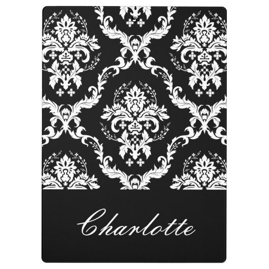 Gepersonaliseerd zwart-wit Damaspatroon Klembord (Achterkant)
