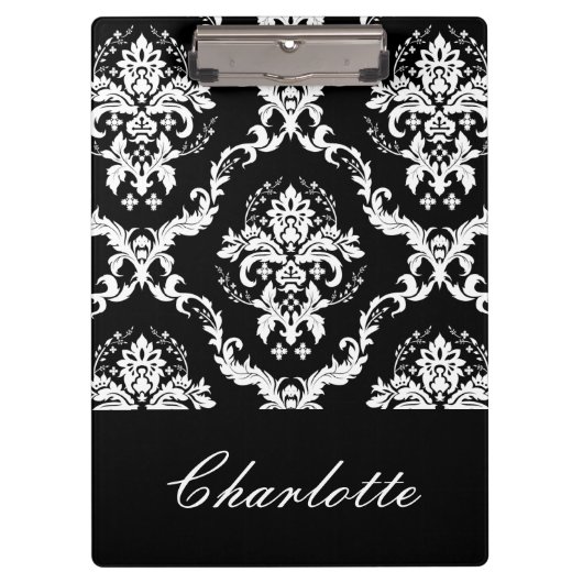 Gepersonaliseerd zwart-wit Damaspatroon Klembord (Voorkant)