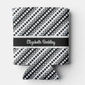 Gepersonaliseerd, zwart-wit diagonaal retro patroo blikjeskoeler (Achterkant)