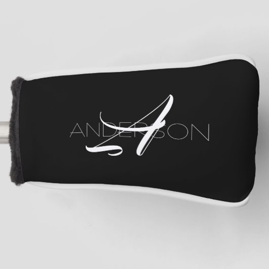 Gepersonaliseerd zwart wit eenvoudig modern golfheadcover (Voorkant)