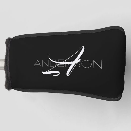 Gepersonaliseerd zwart wit eenvoudig modern golfheadcover (Voorkant)