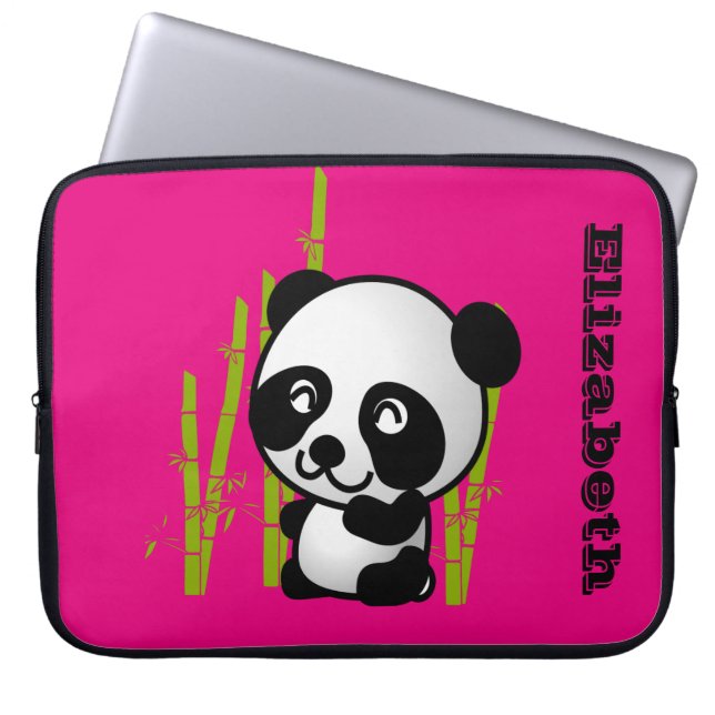 Gepersonaliseerd zwart-wit gelukkig panda-beer laptop sleeve (Voorkant)