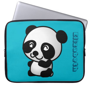 Gepersonaliseerd zwart-wit gelukkig panda-beer laptop sleeve