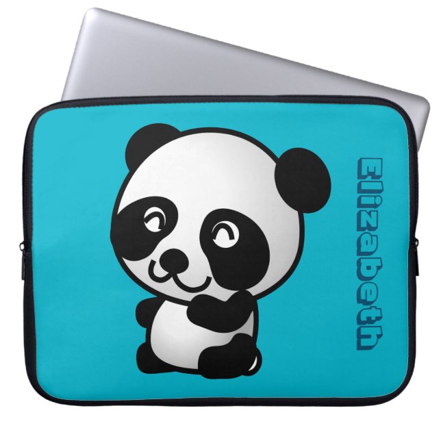 Gepersonaliseerd zwart-wit gelukkig panda-beer laptop sleeve (Voorkant)