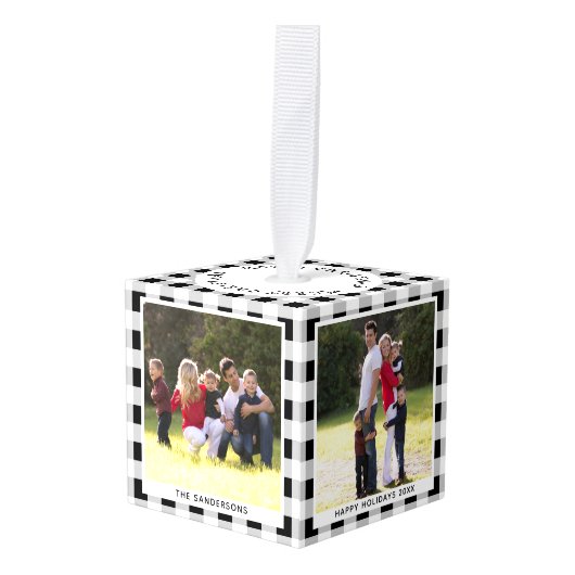 Gepersonaliseerd zwart-wit geplakt met fotoKerstmi Decoratie (Voorkant hoekig)