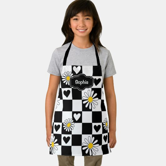 Gepersonaliseerd zwart wit geruit Schort (Insitu)