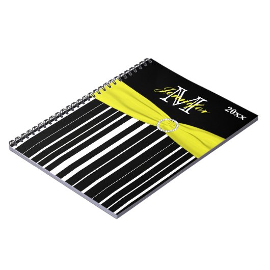 Gepersonaliseerd zwart-wit gestreept Notitieboek (Linkerzijde)